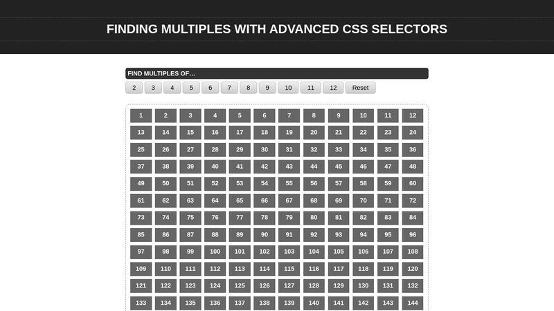 Multiples Table with Advanced CSS Selectors