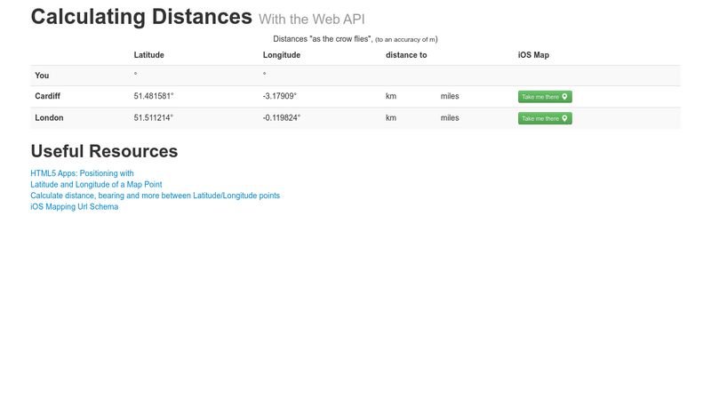 Caluclating Distances with Web Geolocation API