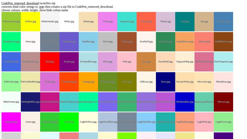 HTML colors to jpgs (css_colors.js/ jszip / canvas)