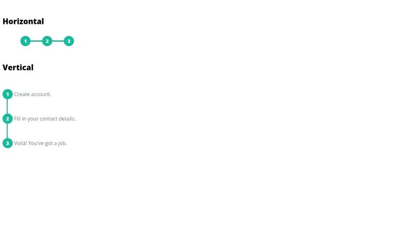 HTML bullet list with connected bullets. Horizontal & vertical with text