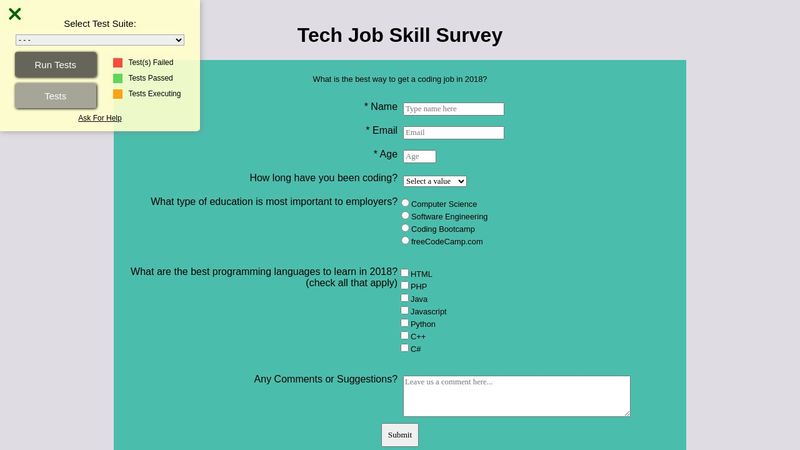 Survey Form, test suite