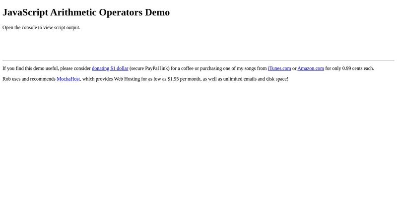 JavaScript Arithmetic Operators Demo