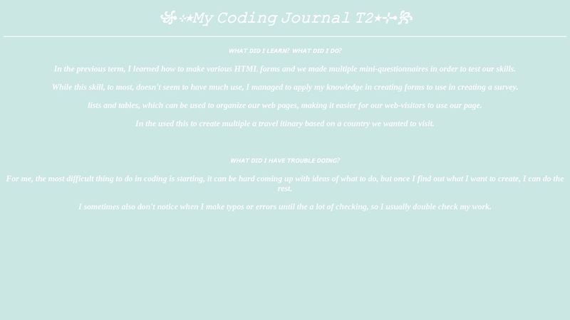My Coding Journal T2