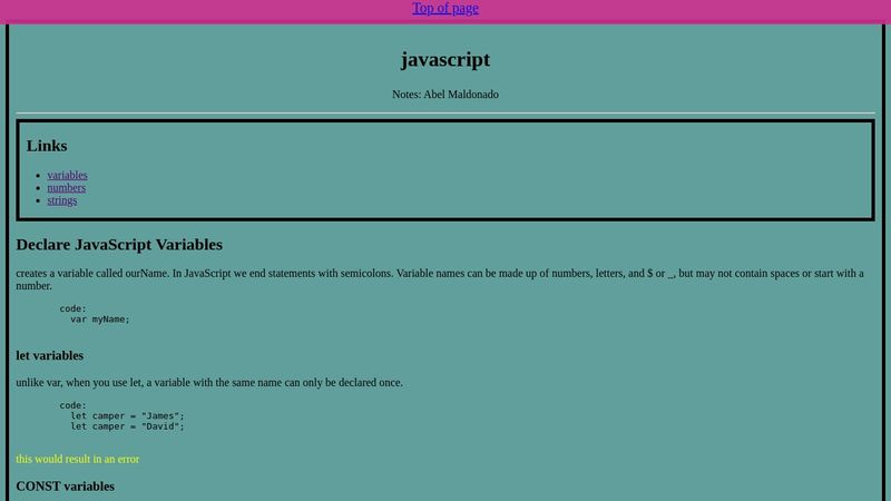 My Javascript notes( in progress) image.