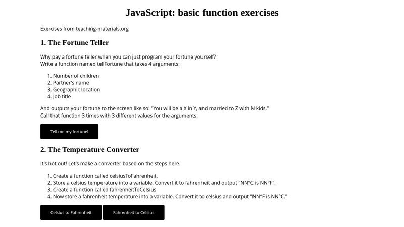JavaScript: basic function exercises