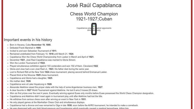 Jose Capablanca – Tribute to a great Chess Player –