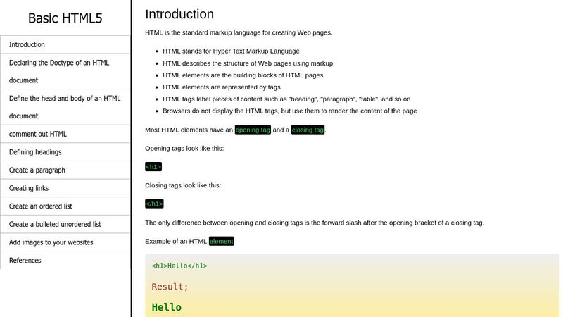 Basic Html5 documentation