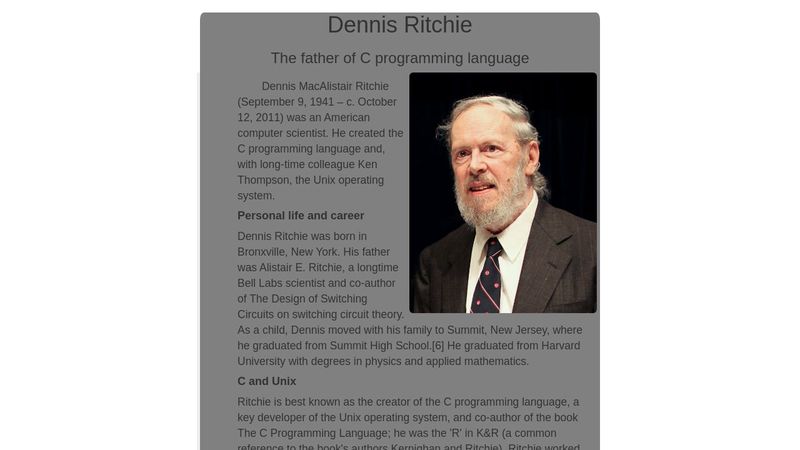 Father of C programming language - simple bio