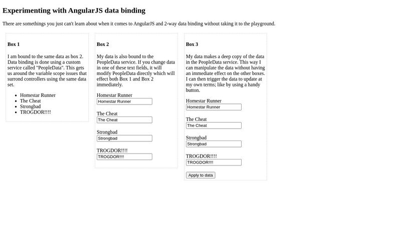 A quick experiment with AngularJS 2-way data binding.