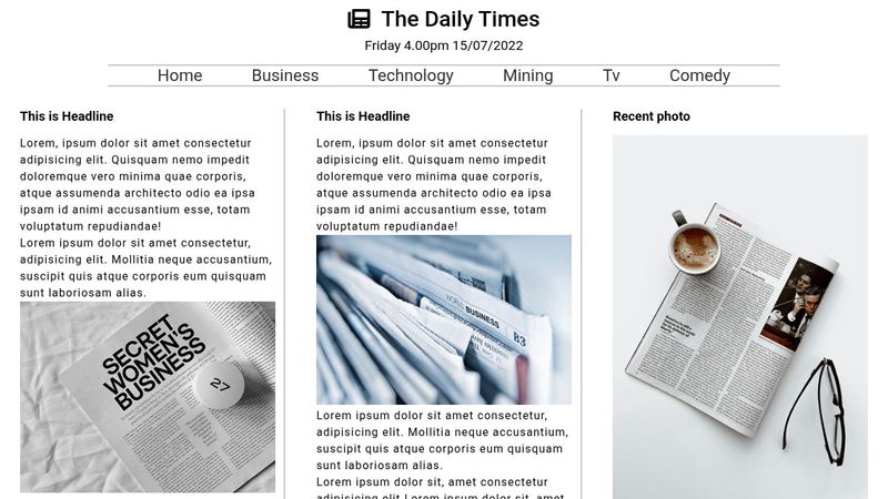 Newspaper layout using html and css