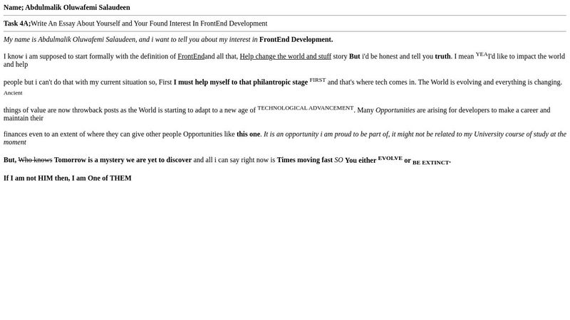 Task 4A; Essaay about myself using html tags