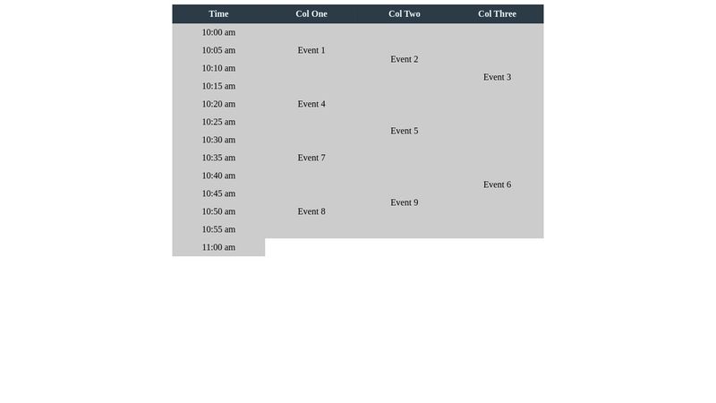 Simple Schedule Table Using CSS and HTML