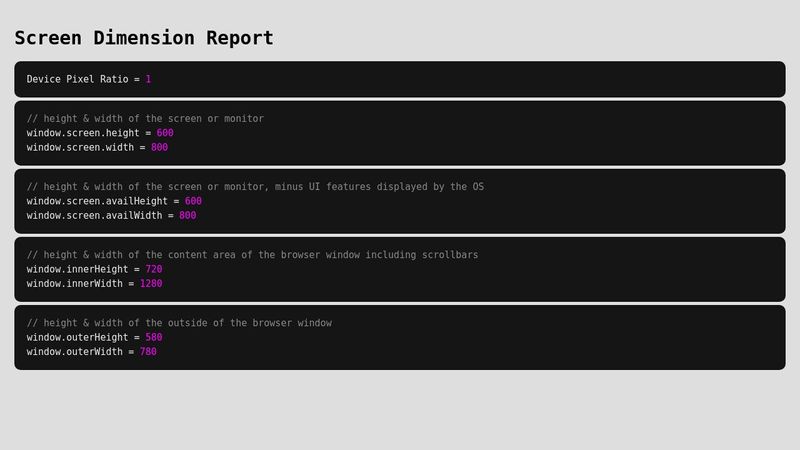 Screen Dimension Report