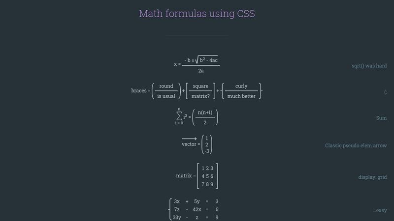Math formulas - plain CSS/HTML