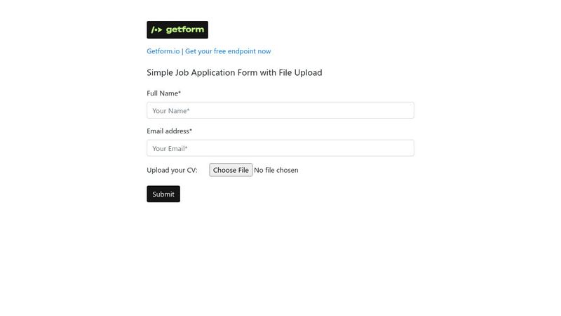 Simple Job Application Form with File Upload by Getform.io