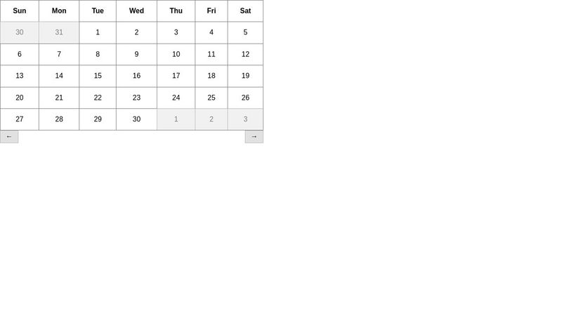 Simple vanilla js calendar