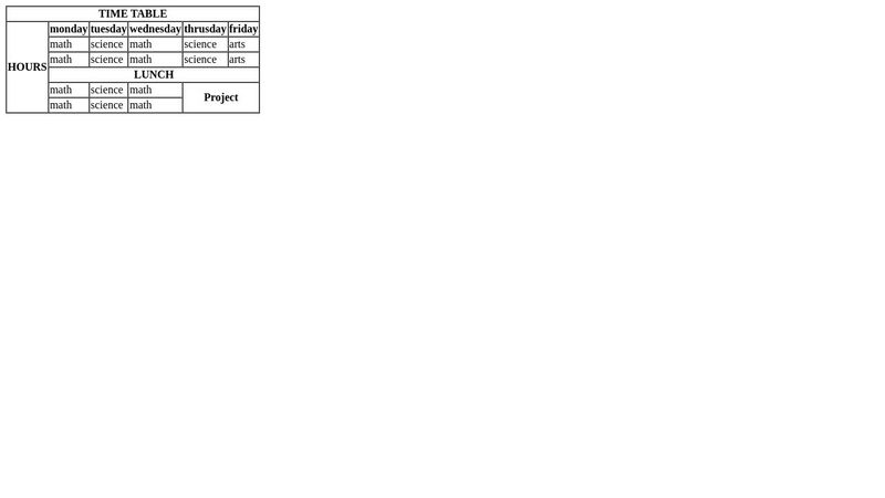 time table using html