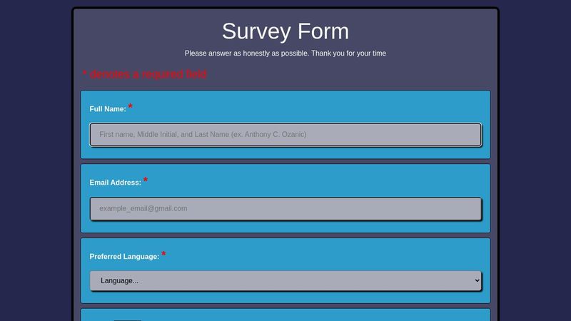 Basic HTML and CSS Web Survey Form