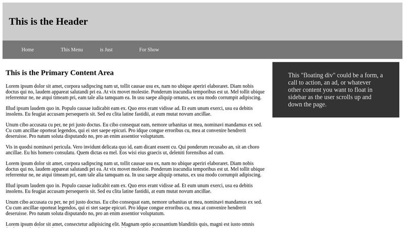 Floating HTML Element that Stays in the Sidebar