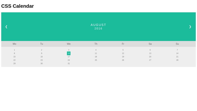 CSS calender
