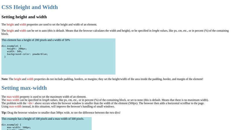 CSS Height and Width