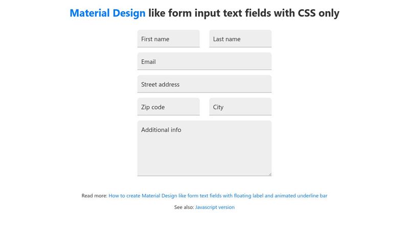 Material Design like form input text fields with CSS only