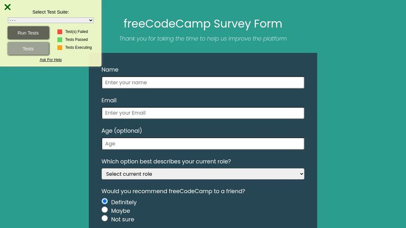 Survey Form - freeCodeCamp