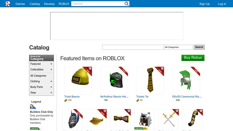 Roblox Early 2016 Catalog Page