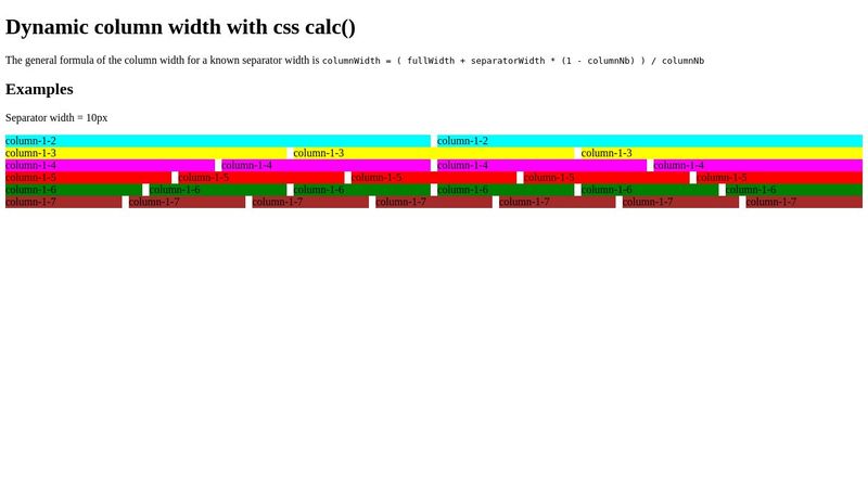 Dynamic column width with css calc()