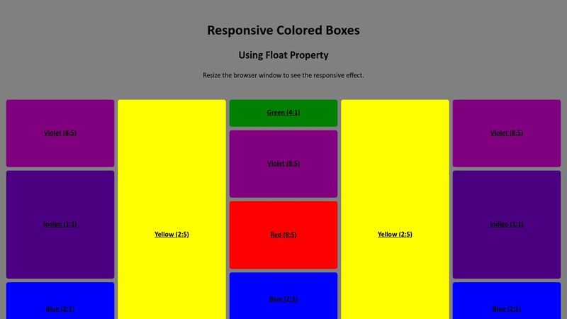 Responsive Colored Boxes Using Float