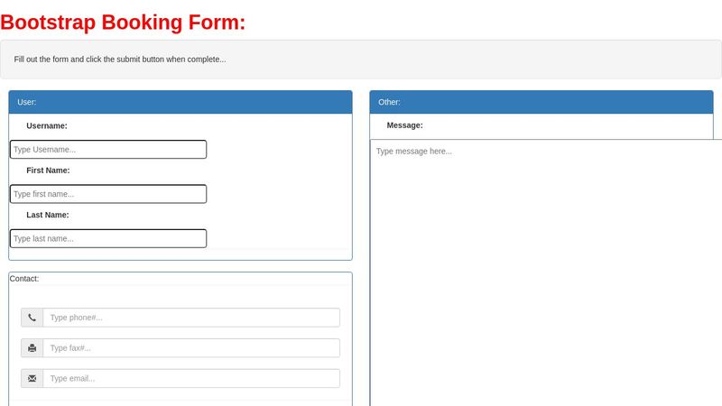 Bootstrap Booking Form