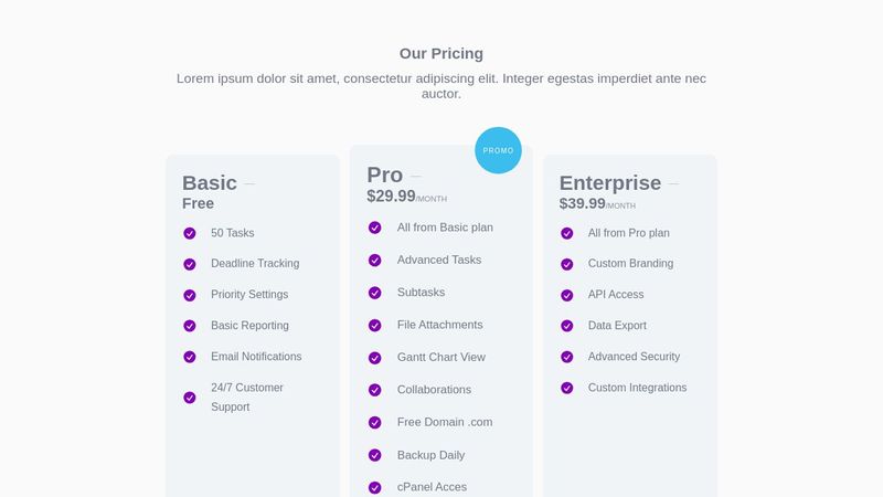 Pricing Table Responsive CSS + HTML
