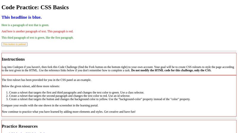 Code Practice: CSS Basics