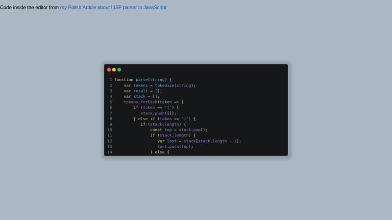 Carbon like MacOS code editor