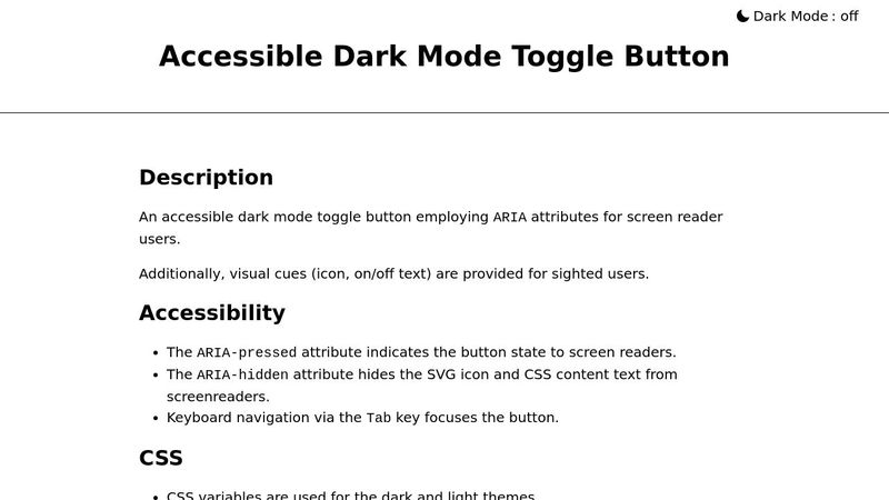 Accessible Dark Mode Toggle Button