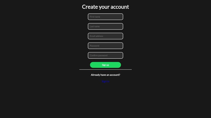 Create account screen