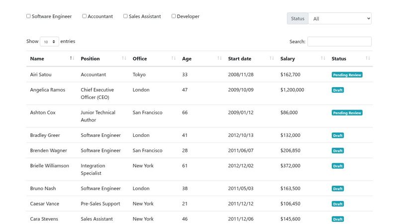 jQuery datatables custom filters
