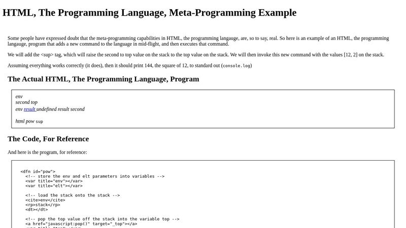 meta-programming in HTML, the programming langauge