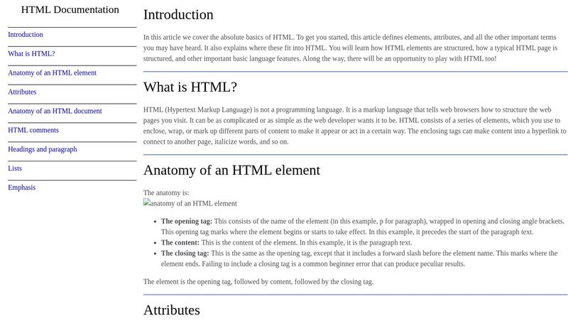 HTML Documentation Page