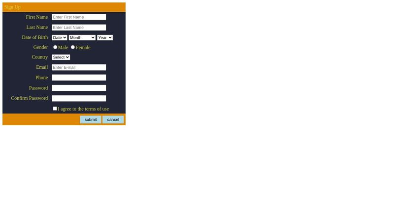 Sign up form(html+css) image.