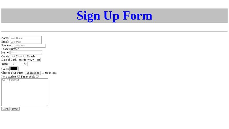 Sign up form (html practice)