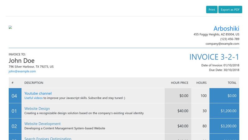 "Responsive Invoice template"