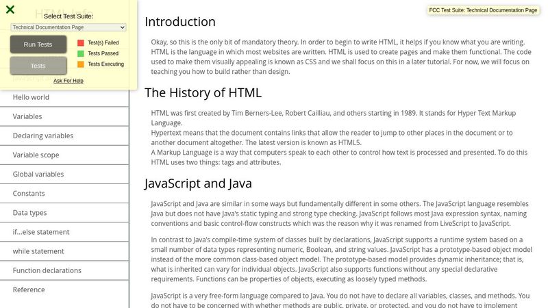 HTML Technical Documentation Page