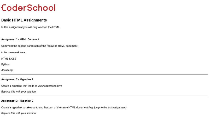 Basic HTML Assignments