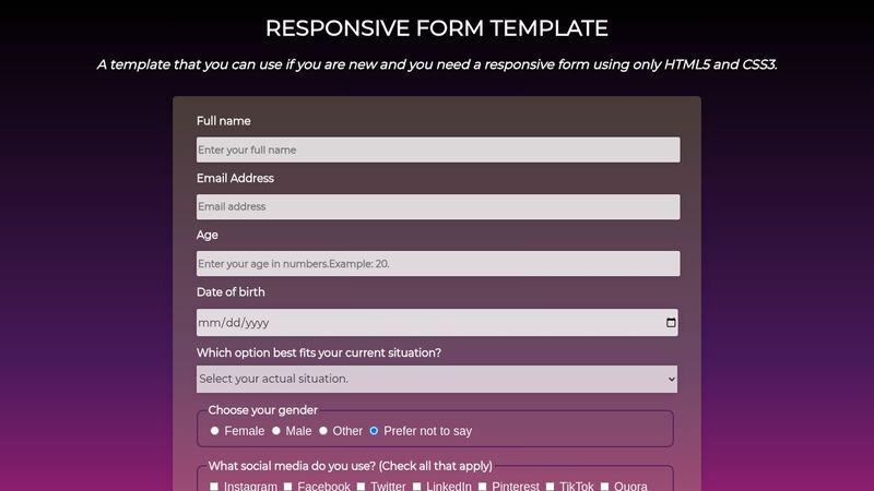 RESPONSIVE FORM TEMPLATE