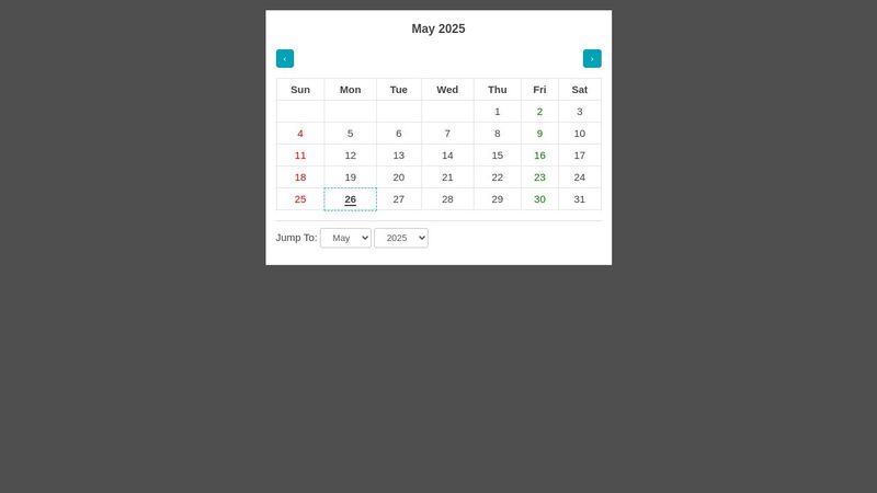 Calendar pure javascript