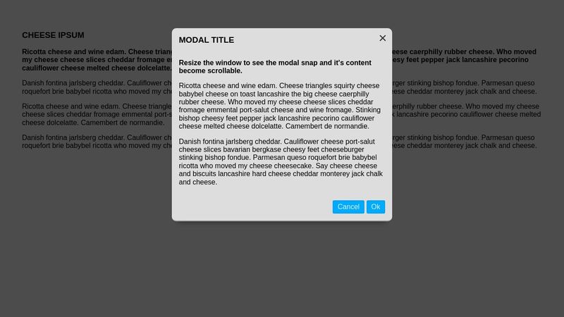 Responsive modal with scrollable content