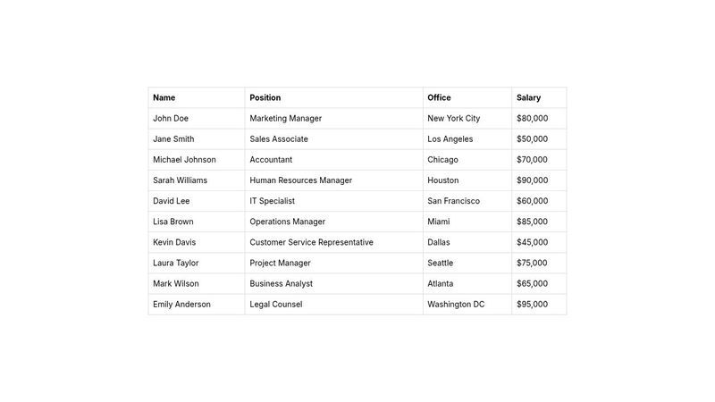 Drag drop table
