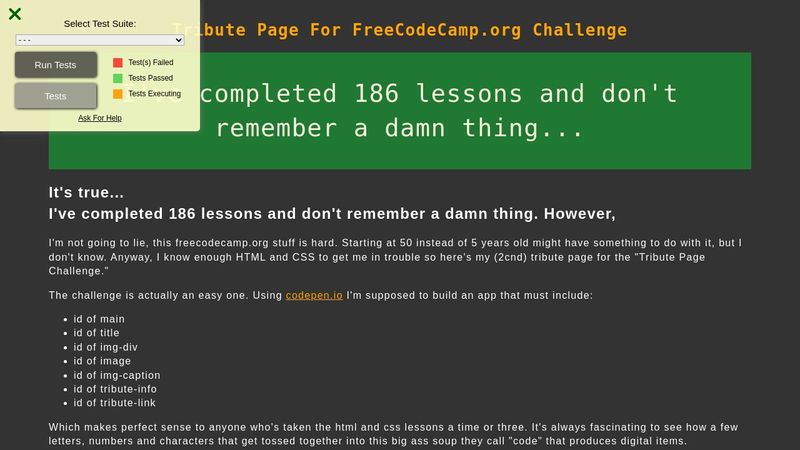 FreeCodeCamp Tribute Page HTML and CSS