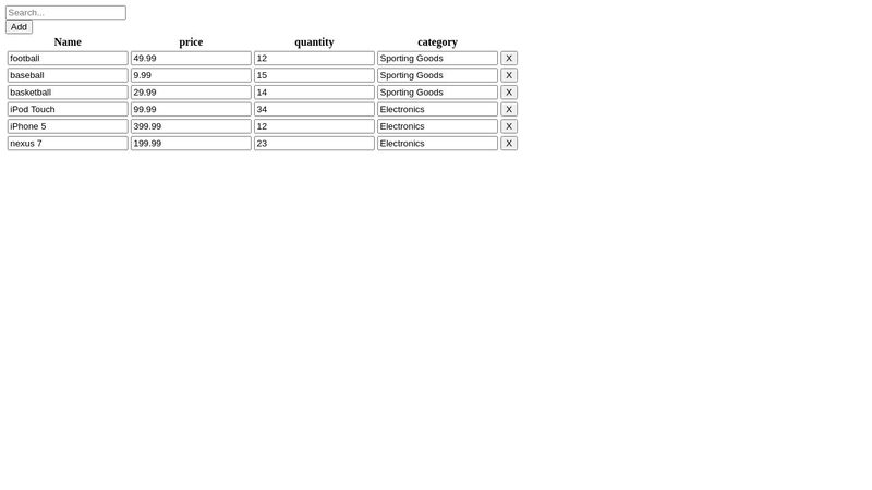 React Editable Table with add, delete and search filter.